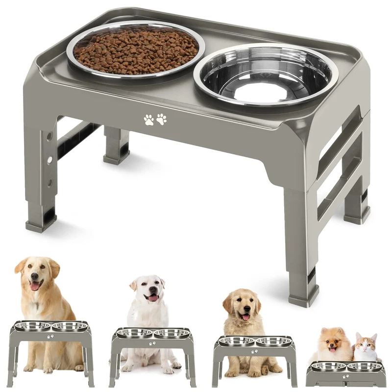 COMESOON Bols Élevés – Support à 4 hauteurs avec 2 Bols en Inox 50oz, Anti-Dérapant, pour Chiens