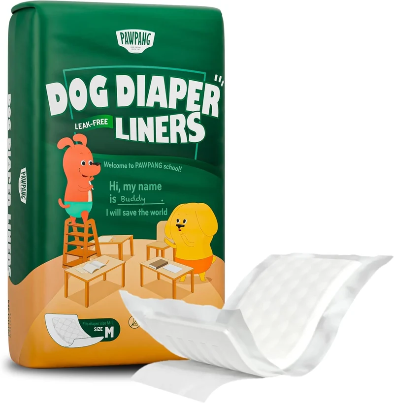 PAWPANG Coussinets Absorbants pour Chien — 100 pièces, 5 tailles, Inserts universels pour couches, wraps et bandes abdominales (Moyen)