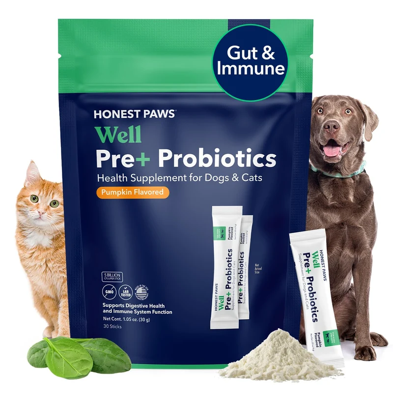 Honest Paws Probiotiques pour Chiens – Digestion & Immunité (30 sticks) – Fabriqué aux États‑Unis