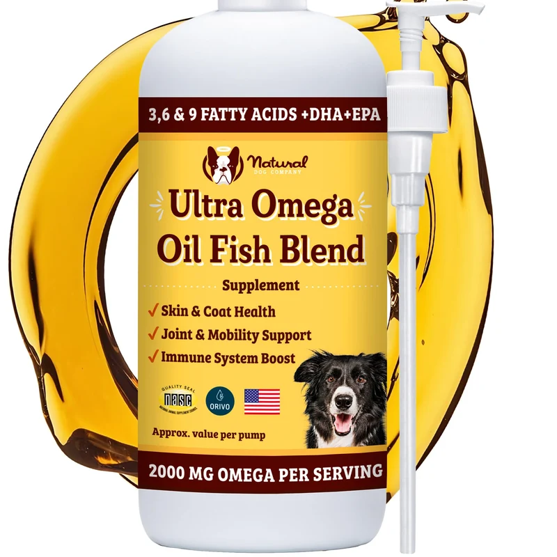Natural Dog Company Ultra Omega Oil pour Chiens — 2000 mg d’oméga 3, 6 et 9 (Saumon, Pollock & Lin)