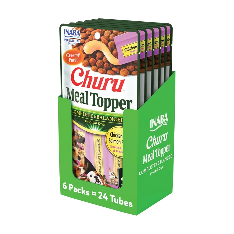 INABA Churu – Garniture de repas pour chiens, purée crèmeuse complète Poulet et Saumon, tubes 24 x 0,5 oz