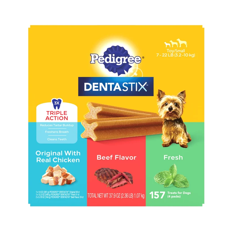 Pedigree Dentastix pour Petits Chiens – Friandises Dentaires Classique, Saveurs Boeuf et Fraîche, Lot Varié 157 Friandises