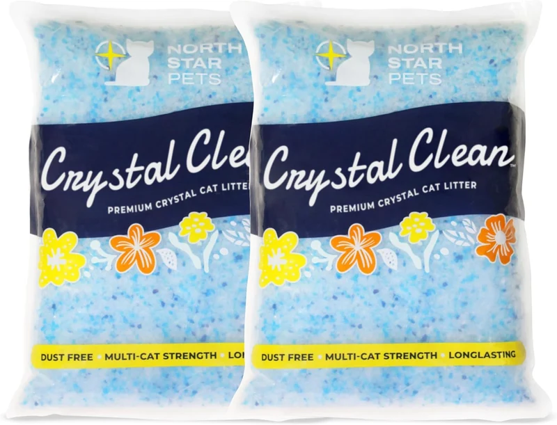 North Star Pets Crystal Clean – Litière Cristaux Fraîcheur Premium, Absorption Odeurs 5x Plus Rapide, Sans Agglomération (2×4,3 lb)