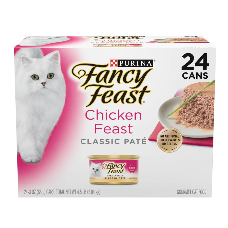Fancy Feast Festin de Poulet Pâté Classique Sans Céréales – Lot de 24 boîtes 85 g