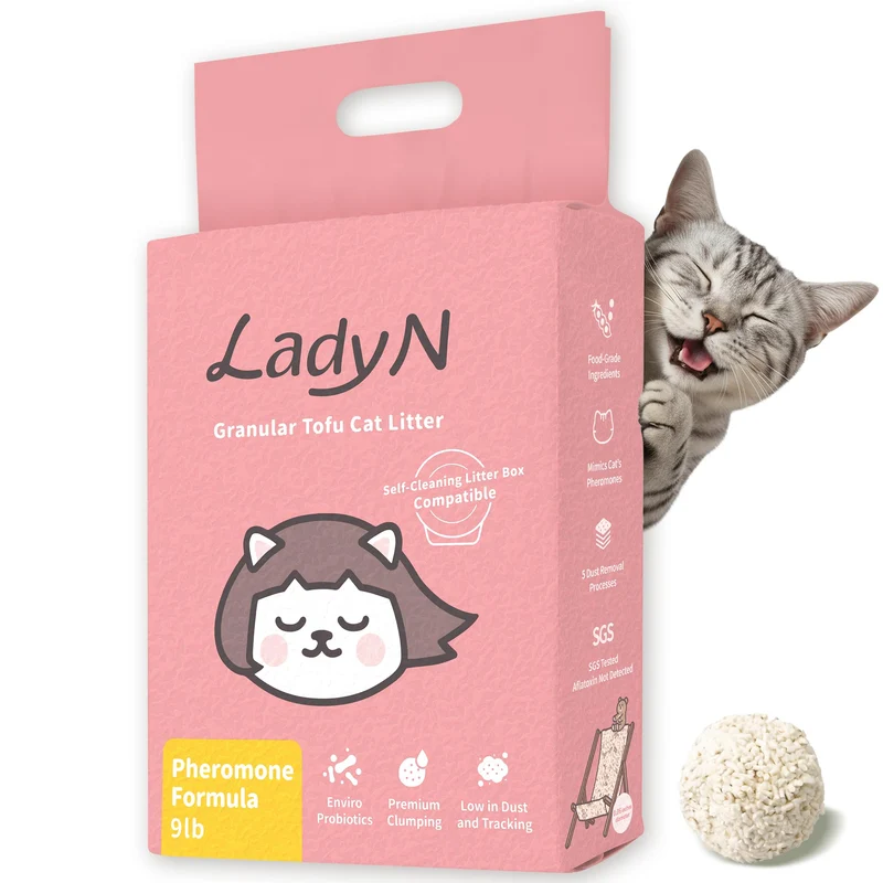 Lady N Litière au tofu Attirante pour Chats — Entraînement, Phéromones Calmantes, Mini-Pelotes, 9 lb