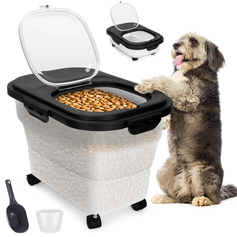 YECERCAN Conteneur Nourriture Chien Pliable — 17-20 lb, Roues, Couvercle Hermétique, Doseur et Tasses
