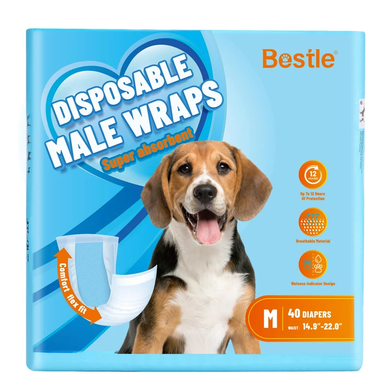 Bestle Couches jetables pour chien mâle – 40 unités, taille M, indicateur d’humidité, ultra-protection