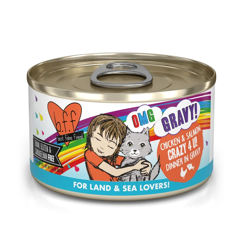 Weruva B.F.F. OMG - Meilleur Ami Félin : Pâtée humide sans céréales au poulet et saumon, 2,8 oz (pack de 12)