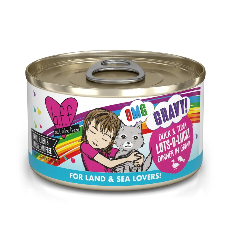 Weruva B.F.F. OMG – Le Meilleur Ami Félin Oh My Gravy ! Lot Lots-O-Luck Canard et Thon en Sauce, 12 Boîtes