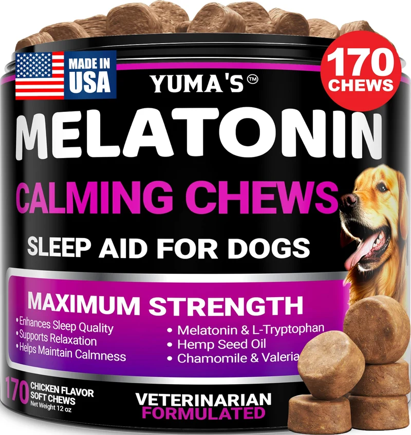 YUMA'S Mélatonine pour Chiens — 170 Gommes pour Petits et Grands Chiens — Aide au Sommeil et Calmant Naturel