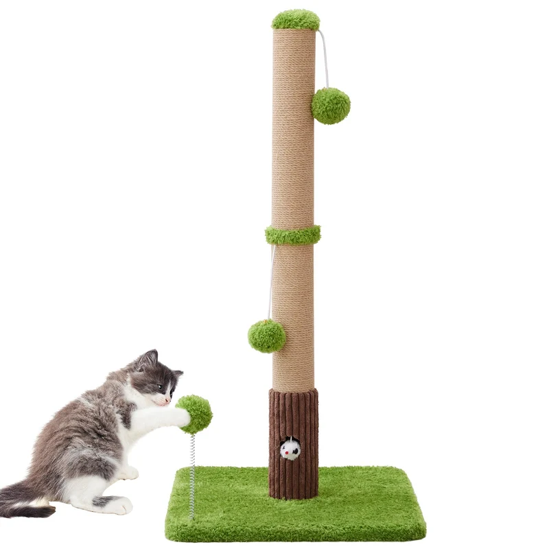 Woochpet – Griffoir pour chat 33 pouces en sisal naturel avec jouets et base stable