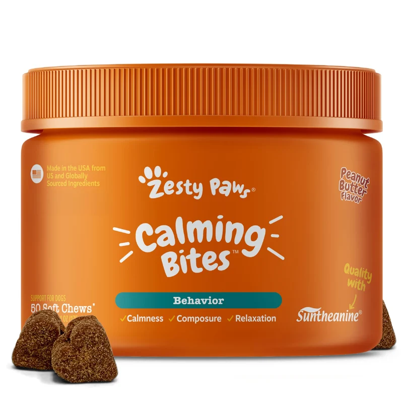 Friandises apaisantes Zesty Paws pour chiens – Stress quotidien, détente et calme – Saveur beurre de cacahuète, 50 unités