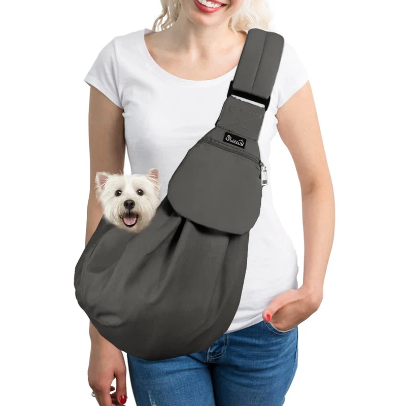 SlowTon Porte-Chien à Bandoulière - Transporteur Doux et Rembourré pour Petits Chiens et Chats (Gris M)