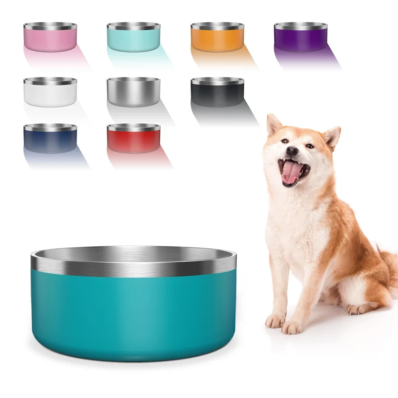 WENBOKMIN Gamelle pour chien en acier inoxydable 64 onces — Fond anti-dérapant silencieux, lave-vaisselle — Bleu lacustre