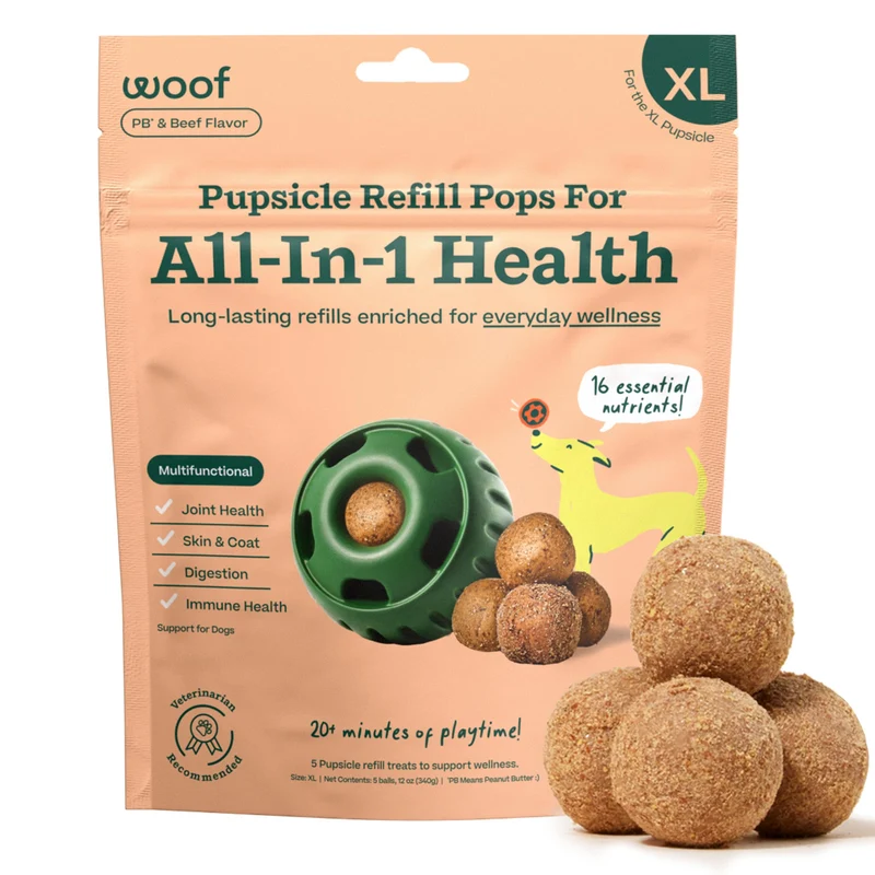 WOOF Pupsicle Refill Pops XL – Multivitamines Longue Durée pour le Jouet Pupsicle (5 unités) – Vitamines A, B, D, Fer, Magnésium et Fibres