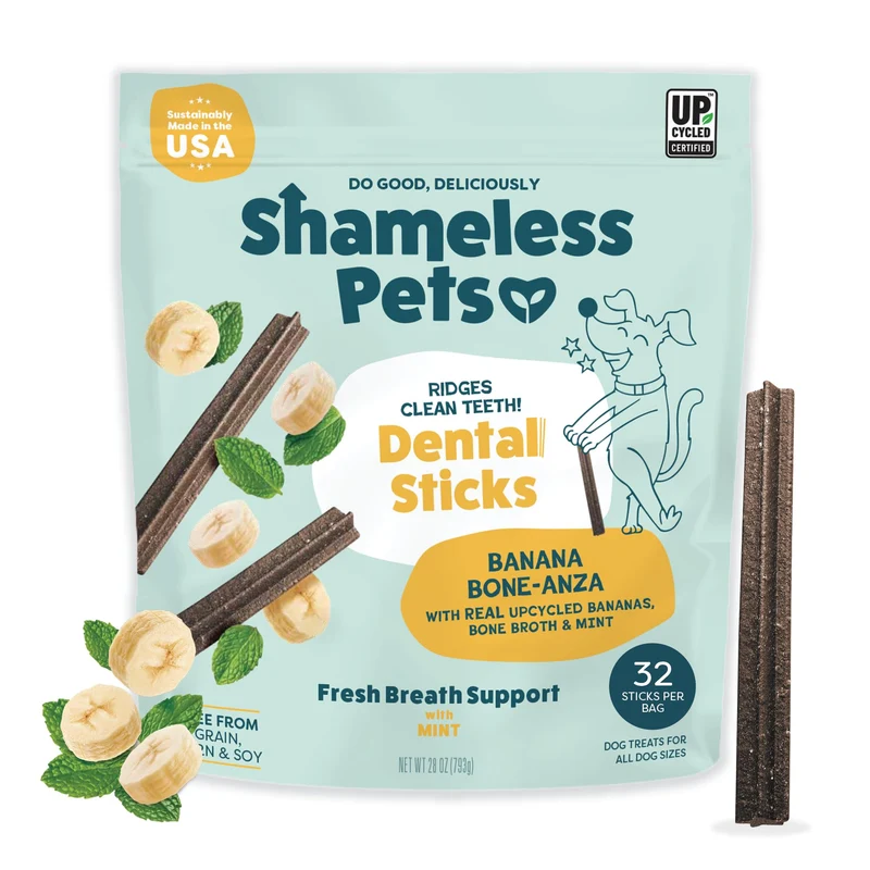 Shameless Pets Bâtons Dentaires Banane & Menthe — Bouillon d'Os, 32 Friandises