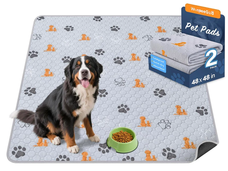 WanpeeGoo Alèses Lavables pour Chiens – Lot de 2, 122 x 122 cm, Orange, Anti-Glisse