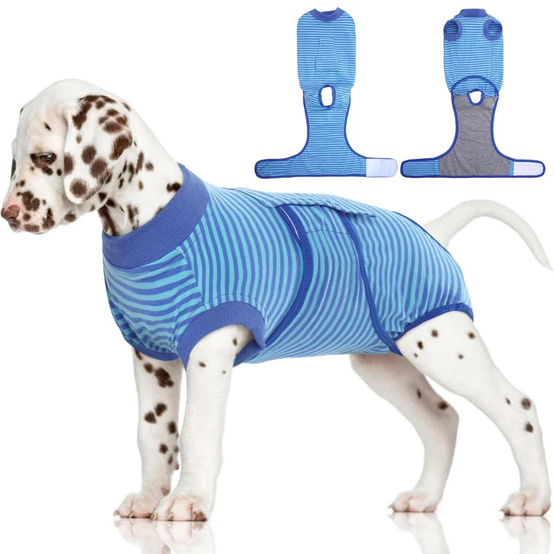 FUAMEY Combinaison de récupération pour chien après chirurgie – anti-léchage, confort, bleu marine rayé, taille XS