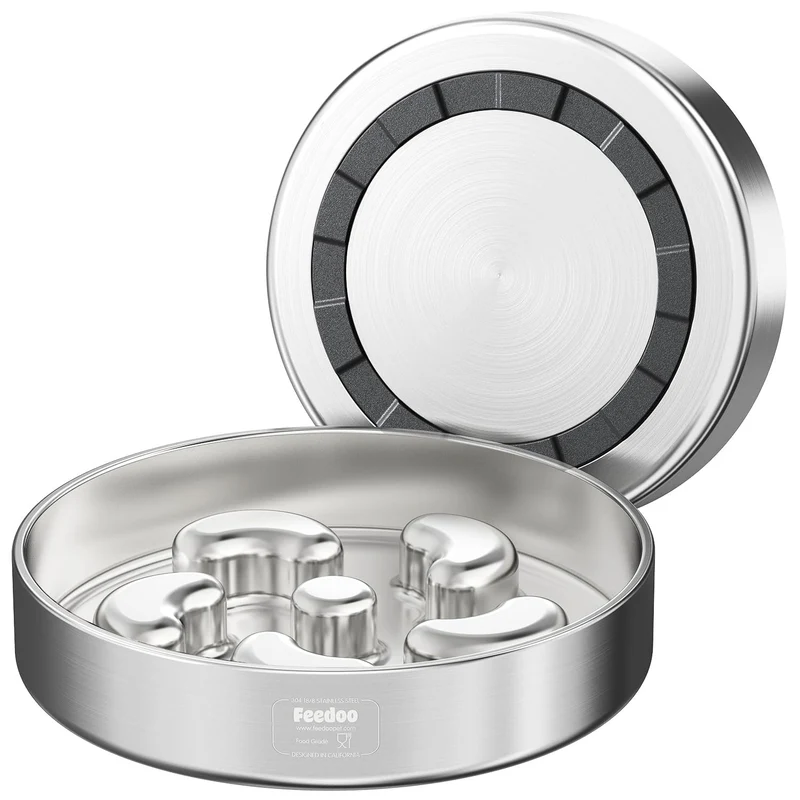 Feedoo Bol ralentisseur pour chien — 2 tasses, acier inoxydable, base antiderapante