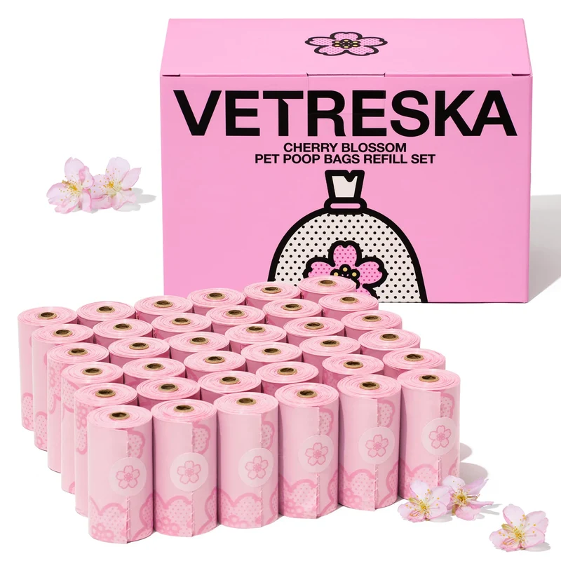 VETRESKA Sacs Poubelle Fleur de Cerisier – Anti-Fuite, Extra Épais, Rose, 540 Sacs (36 Rouleaux)