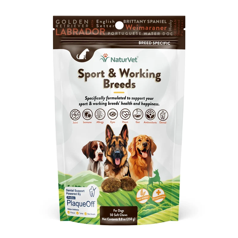 NaturVet Sport Breed – Soutien des articulations et de la peau pour chiens sportifs – 50 friandises