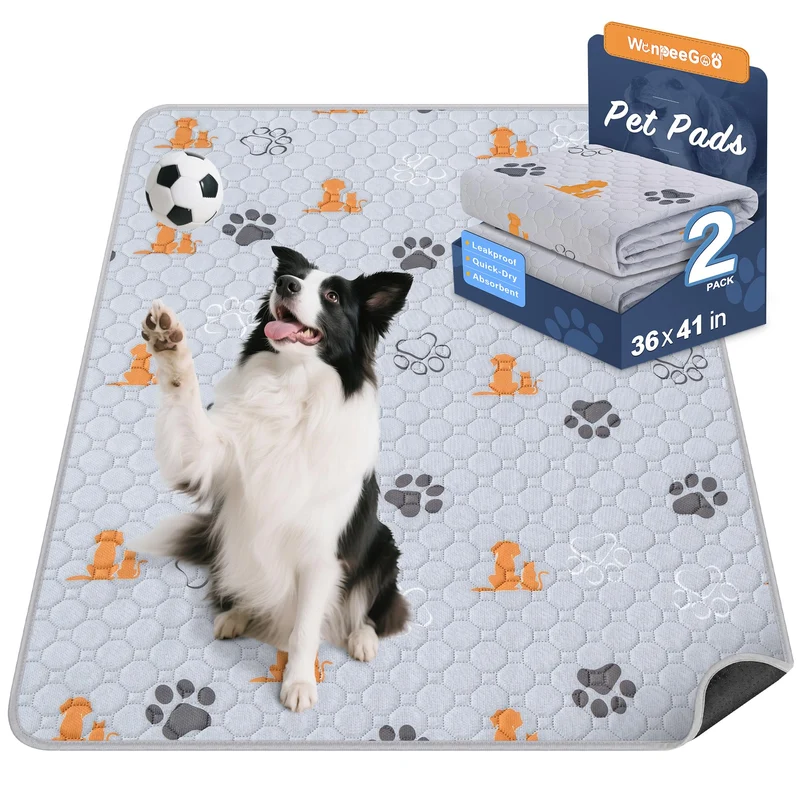 WanpeeGoo Tapis Pipi Lavables pour Chiens – Lot de 2, Absorbants et Réutilisables, Anti-Dérapants, Orange 36x41