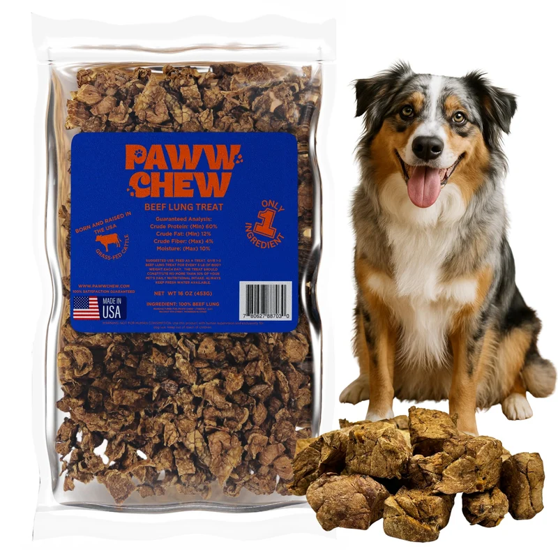 PAWW CHEW - Friandises poumon de boeuf pour chien, 1 livre, 100% naturel, ingrédient unique, sans céréales, fabriqué aux États-Unis, séché et riche en protéines