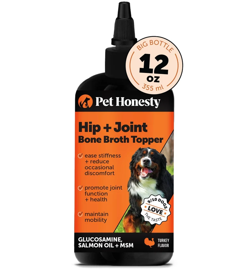 Pet Honesty – Supplément articulations chien avec huile de saumon et bouillon d'os (12 oz)