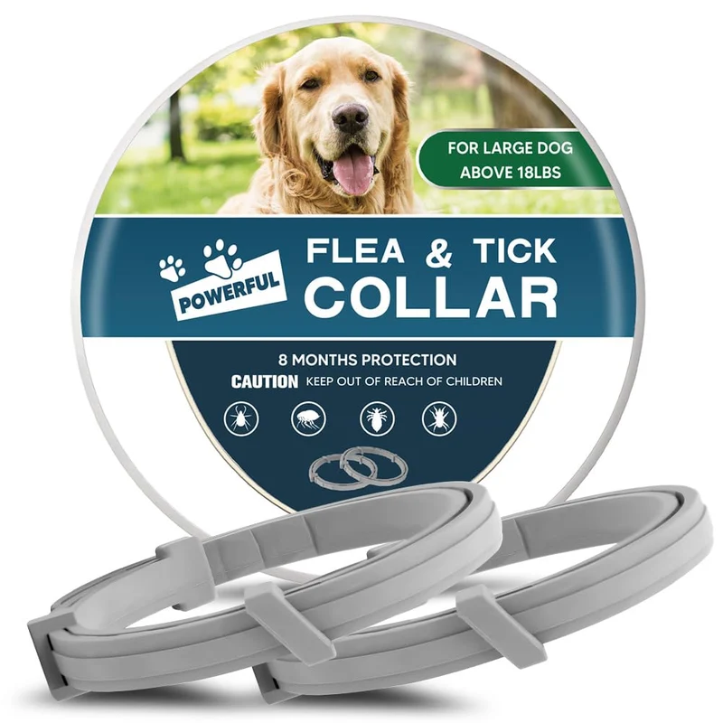 AMDEIUR Collier anti-puces et tiques pour chien grande taille – Naturel et réglable (2 pièces)