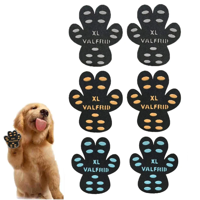 VALFRID Patins anti-glisse pour pattes de chien – 15 jeux (60 patins), adhésif renforcé, multicolore XL