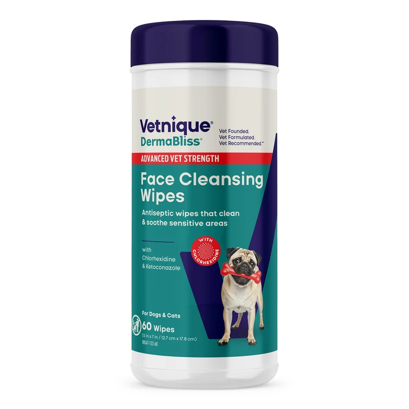 Vetnique Dermabliss Lingettes Visage pour Chiens — Chlorhexidine Médicamenteuses pour Bouledogues et Plis Cutanés