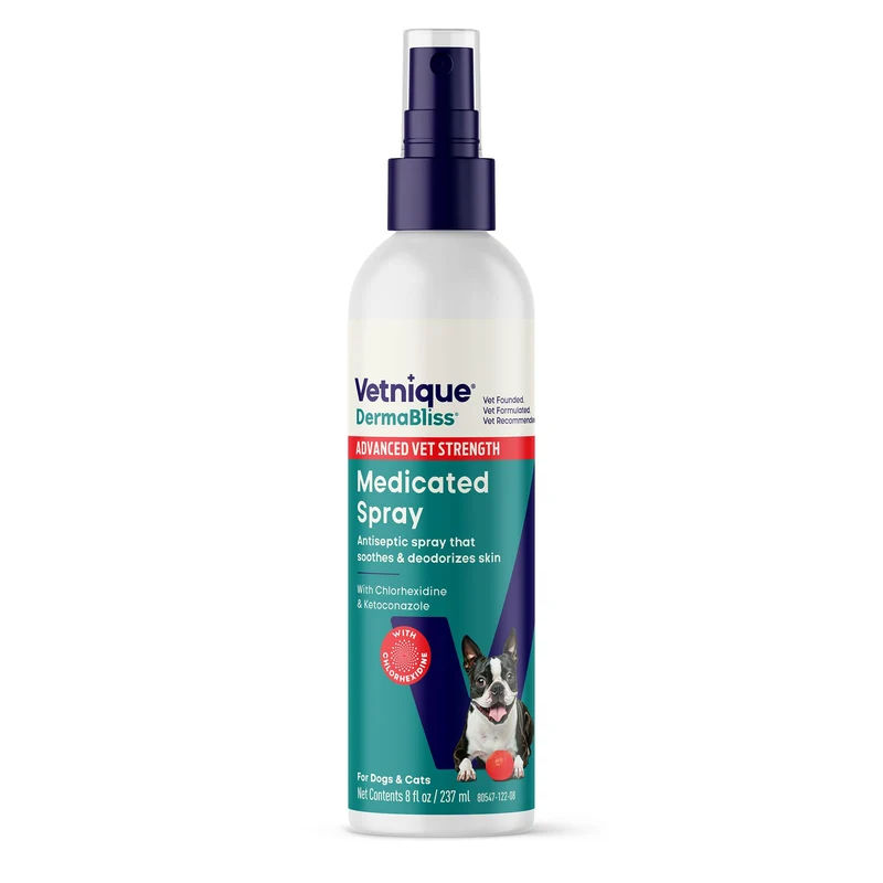Vetnique DermaBliss Spray chlorhexidine avancé pour chiens – infections cutanées et irritations, médicamenteux, 8 oz