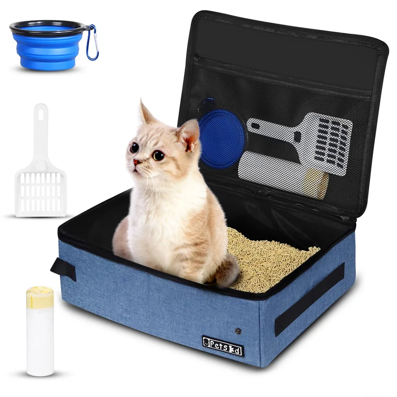 Petskd Litière Portable pour Chat avec Couvercle – Kit Voyage Léger et Étanche