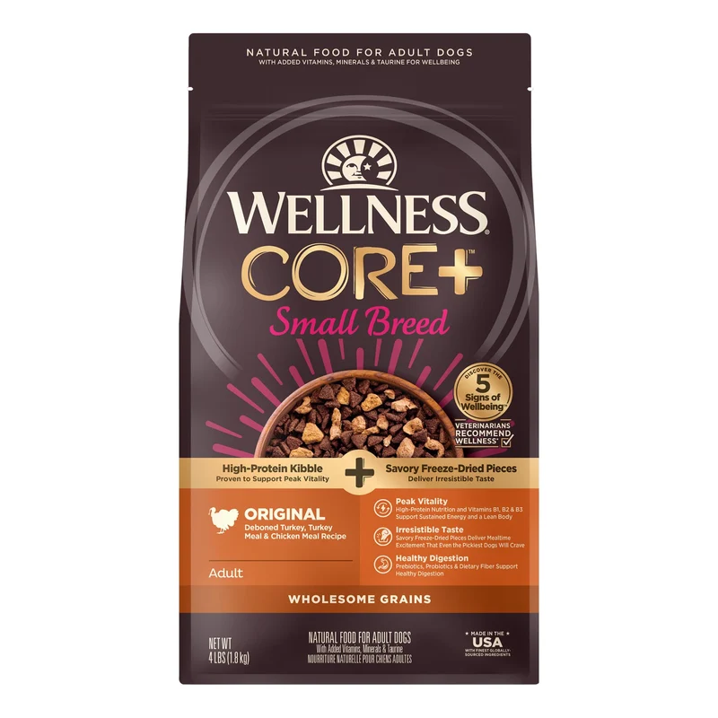 Wellness CORE+ Petite Race – Croquettes sèches et Morceaux lyophilisés Dinde-Poulet, 4 lb