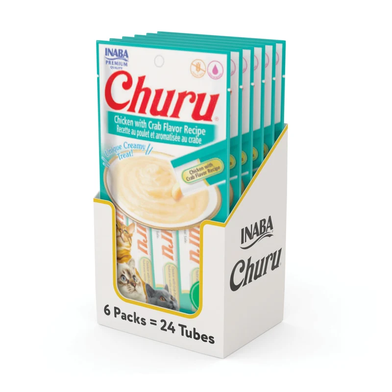 INABA Churu Friandises Purée Crème à Lécher pour Chat – Sans Céréales, Taurine & Vitamine E, 24 Tubes