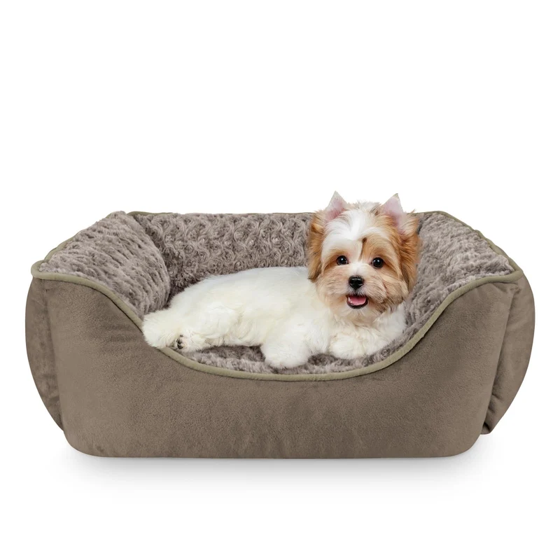 JOEJOY Canapé Rectangulaire pour Chiens – Grand/Moyen/Petit, Orthopédique, Lavable, Anti-Dérapant, Brun Foncé