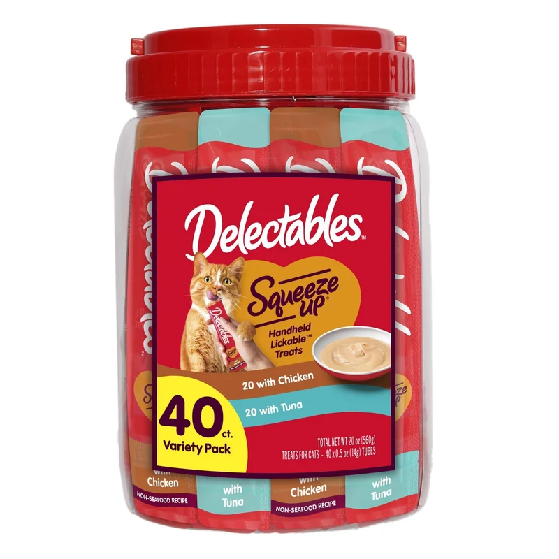 Delectables Squeeze Up – Assortiment de tubes léchables pour chat, 40 tubes de 0,5 oz, sans céréales