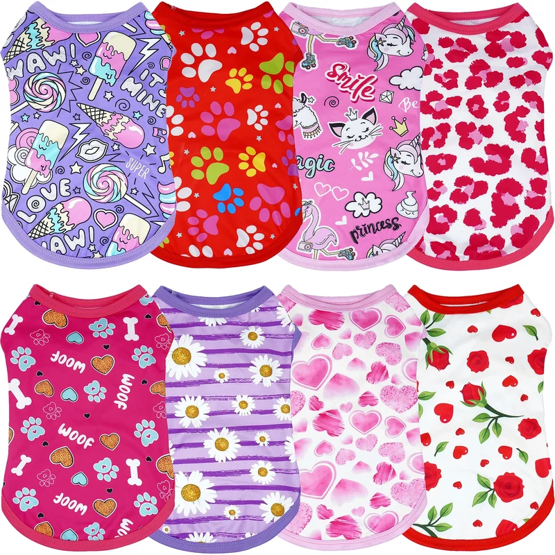 JpGdn 8 pièces - T-shirts sans manches rose pour petit chien et chienne