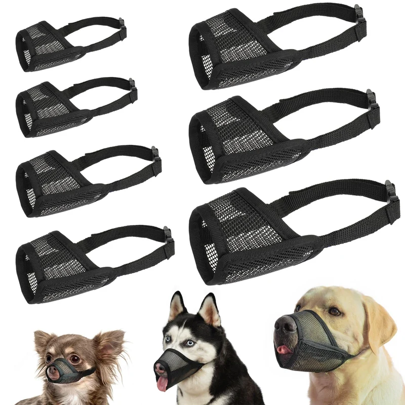 LUCKYPAW - Ensemble de Muzzles pour Chiens (7 pièces, XXS-XXL) – Maillage Respirant et Sangles Ajustables – Noir