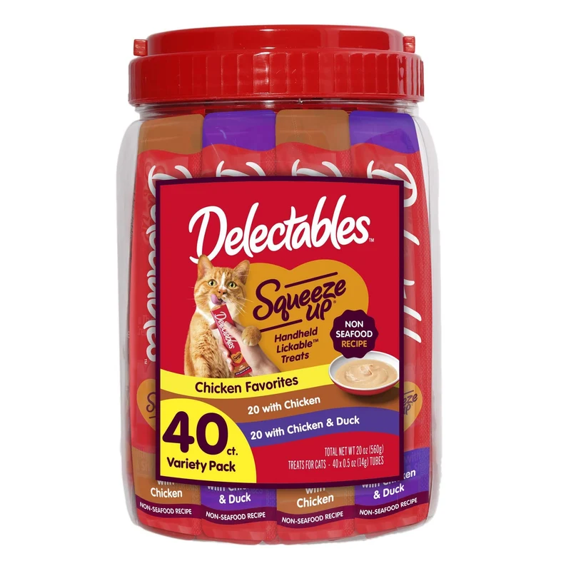 Delectables Squeeze Up Pack Variété Poulet – Purée Crémeuse en Tube, 40 Tubes