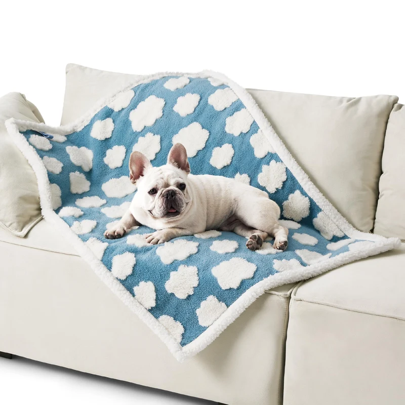 LE SURE Couverture Imperméable pour Chien Moyen – Double Face Sherpa & Jacquard Bleu