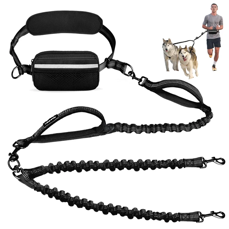 Uppetly Laisse Double Sans Mains pour Deux Chiens avec Poche et Ceinture Lombaire