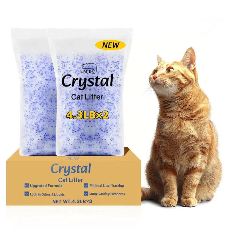 LMJP Litière en Cristaux pour Chat — Contrôle des Odeurs Puissant, Non Agglomérante, Jusqu’à 2 Mois, 3,9 kg, Absorption Rapide, Sans Parfum, Faible Traînage, Cristaux Bleus et Blancs