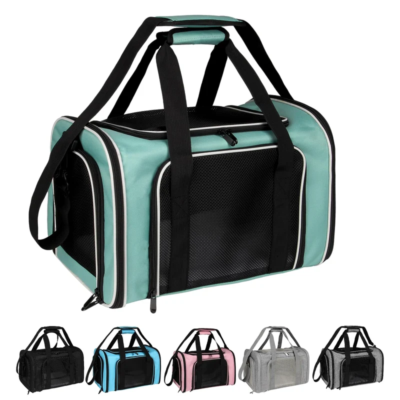 Top tasta Porte-chat et chien jusqu’à 15 lb — Sac de transport doux pliable, agréé pour les voyages en avion (vert, 18 × 11 × 11)