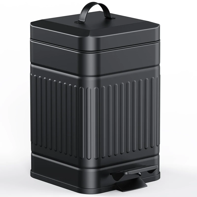 CEROELDA - Poubelle Petite 5L avec Couvercle et Pédale, Acier Inox Noir, Design Retro