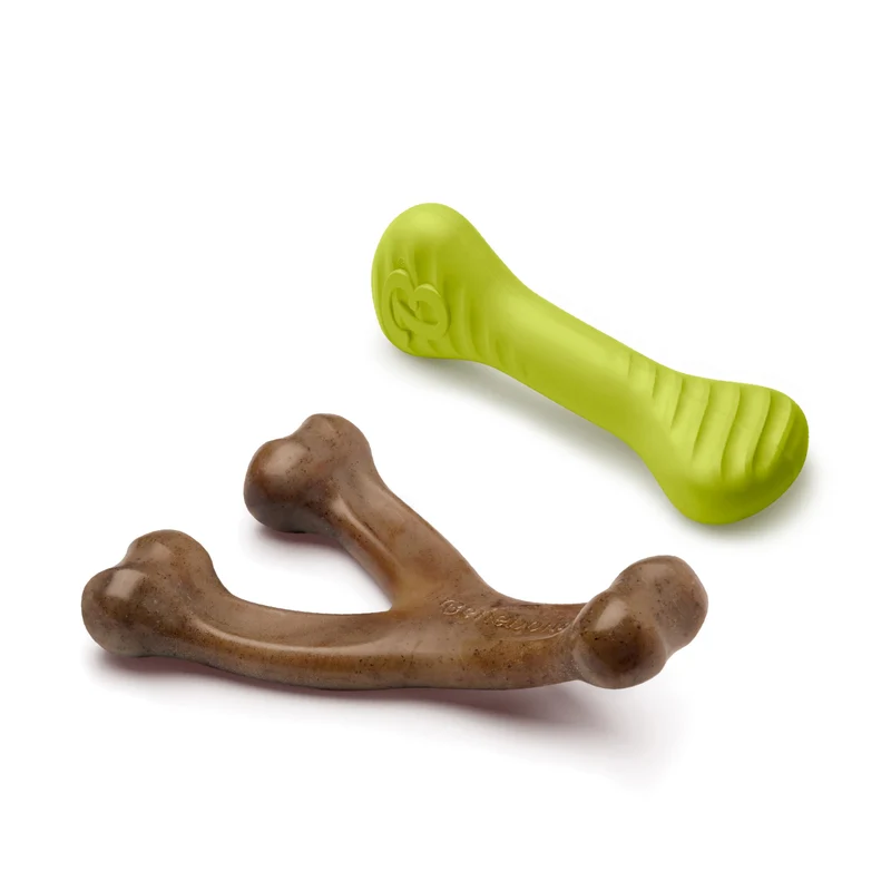 Benebone 2-pack Bacon Wishbone et Bone en caoutchouc — taille moyenne | Jouets pour chien durables et savoureux