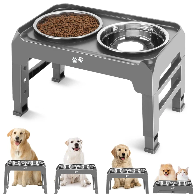 COMESOON Gamelle surélevée – 4 hauteurs, 2 bols inox 50oz, antidérapante pour grands chiens