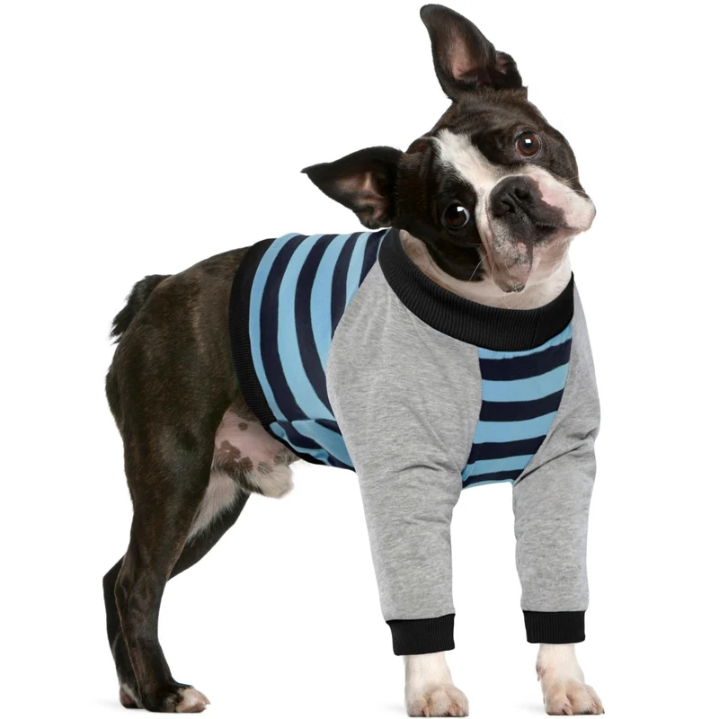 FUAMEY Manchon de récupération pour chien – Protection du coude et vêtement pour pattes avant – Bleu rayures – Taille M à L
