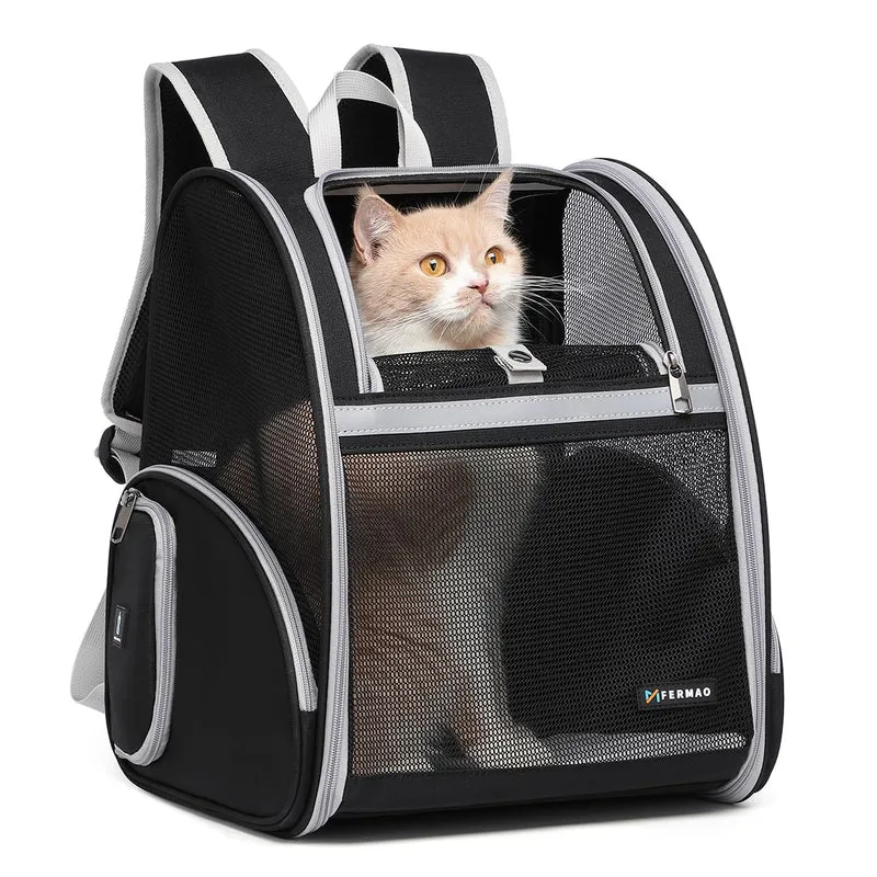 FERMAO Sac à Dos pour Chat et Petit Animal – Transport Aéré et Confortable (12,9'' L x 10,62'' W x 15,5'' H – M)