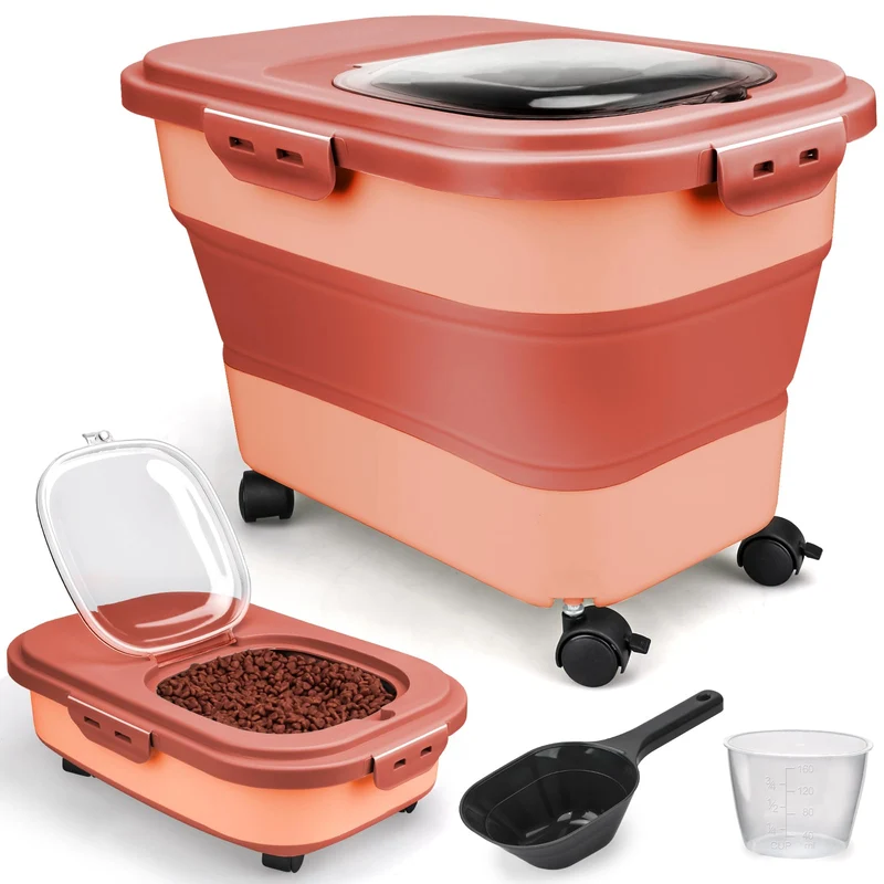 Viretec Conteneur de Nourriture pour Chien – Pliable 10 à 20 livres, Roues, Hermétique, Sans BPA